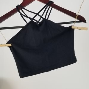GUC Hollister Top Cropped Tank Small Strap Halter Crisscross Black Cotton Short